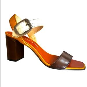 Marc by Marc Jacobs Color Block Leather Slingback Sandals Brown Size 38